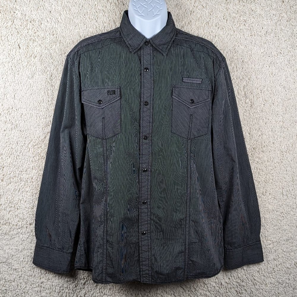 FLTR* Men's Long Sleeve Snap Button Down Curved Hem Chest Pockets Shirt~ Size XL